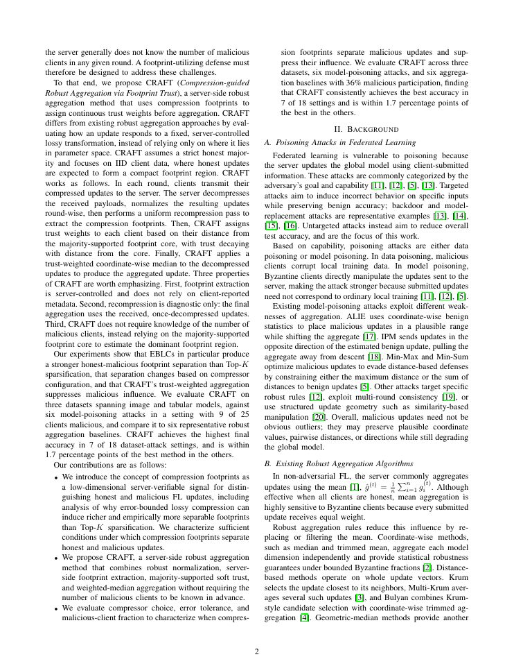 Page 2 of Compression Footprints as Security Signals for Model-Poisoning Defense in Federated Learning