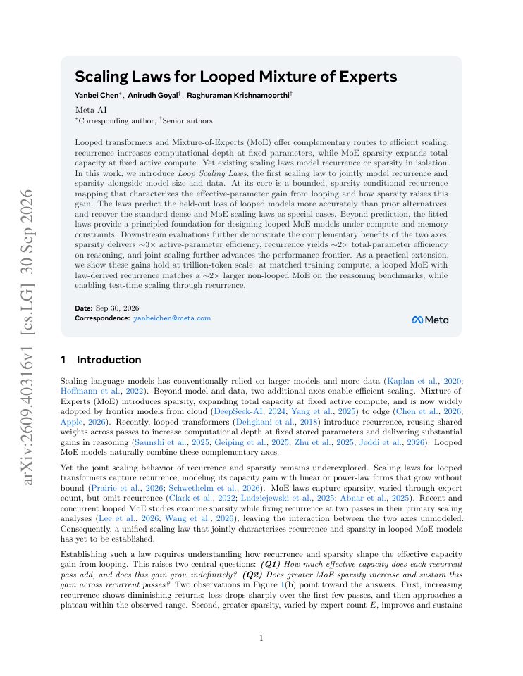 First page of Scaling Laws for Looped Mixture of Experts