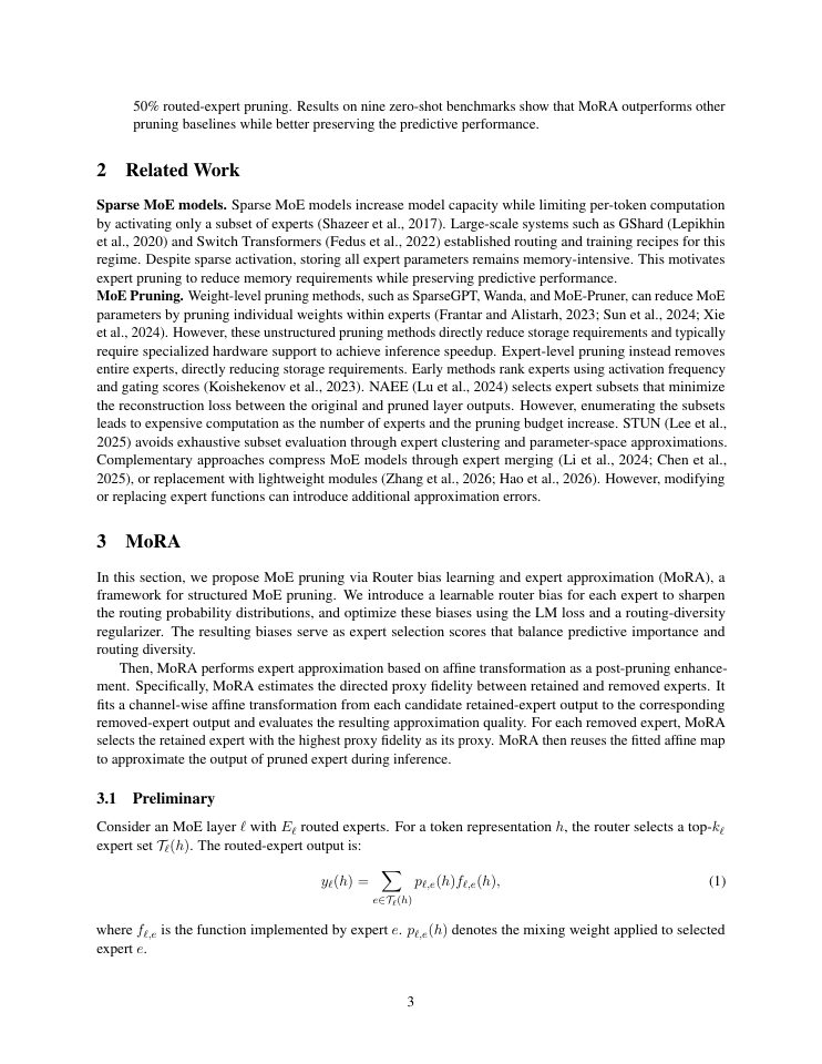 Page 3 of MoRA: MoE Pruning via Router Bias Learning and Expert Approximation