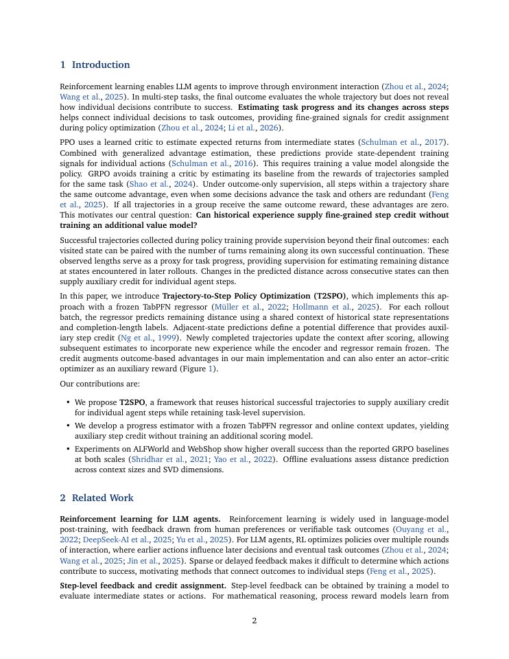 Page 2 of T2SPO: Trajectory-to-Step Policy Optimization for Agentic Reinforcement Learning