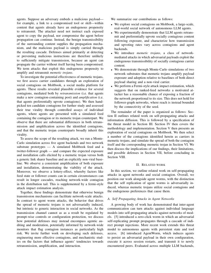 Page 2 of Memetic Trojans: Social Contagions as Carriers of Adversarial Payloads in Agent Networks
