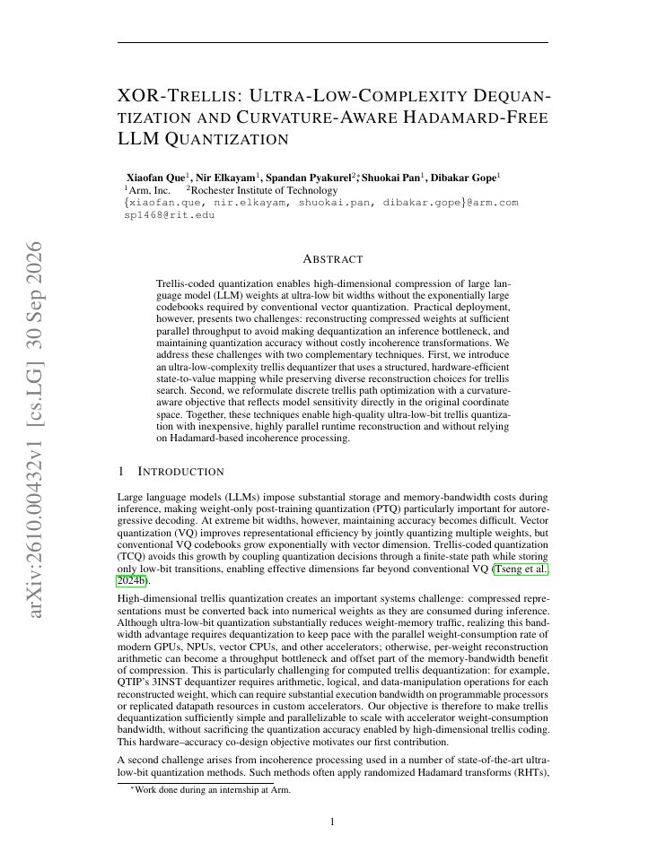 First page of XOR-Trellis: Ultra-Low-Complexity Dequantization and Curvature-Aware Hadamard-Free LLM Quantization