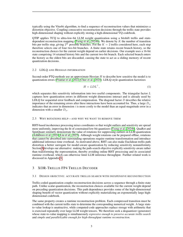 Page 3 of XOR-Trellis: Ultra-Low-Complexity Dequantization and Curvature-Aware Hadamard-Free LLM Quantization