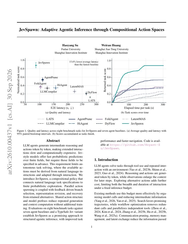 First page of JevSpawn: Adaptive Agentic Inference through Compositional Action Spaces