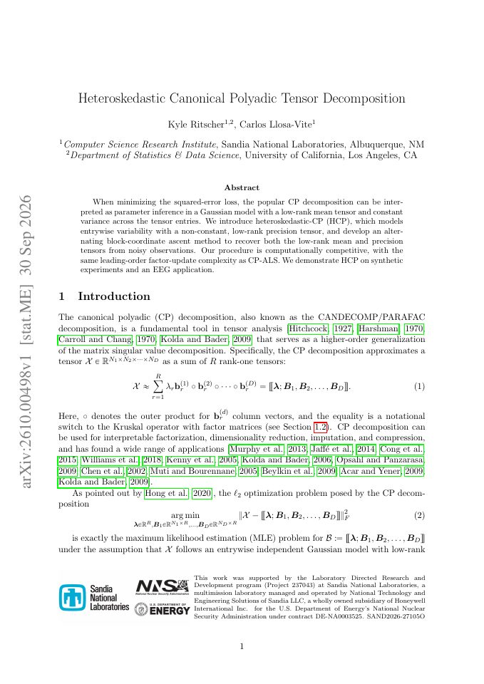 First page of Heteroskedastic Canonical Polyadic Tensor Decomposition
