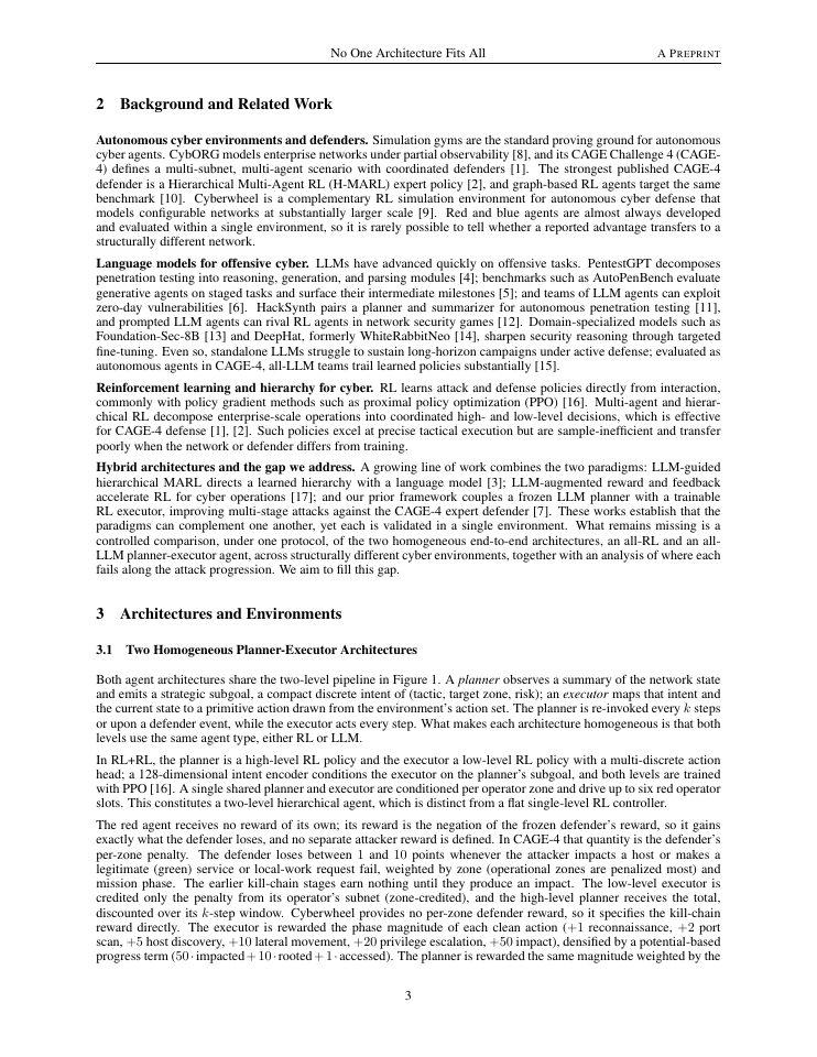 Page 3 of No One Architecture Fits All: A Cross-Environment Evaluation of Hierarchical Red Team Agents