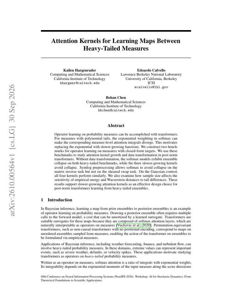 First page of Attention Kernels for Learning Maps Between Heavy-Tailed Measures