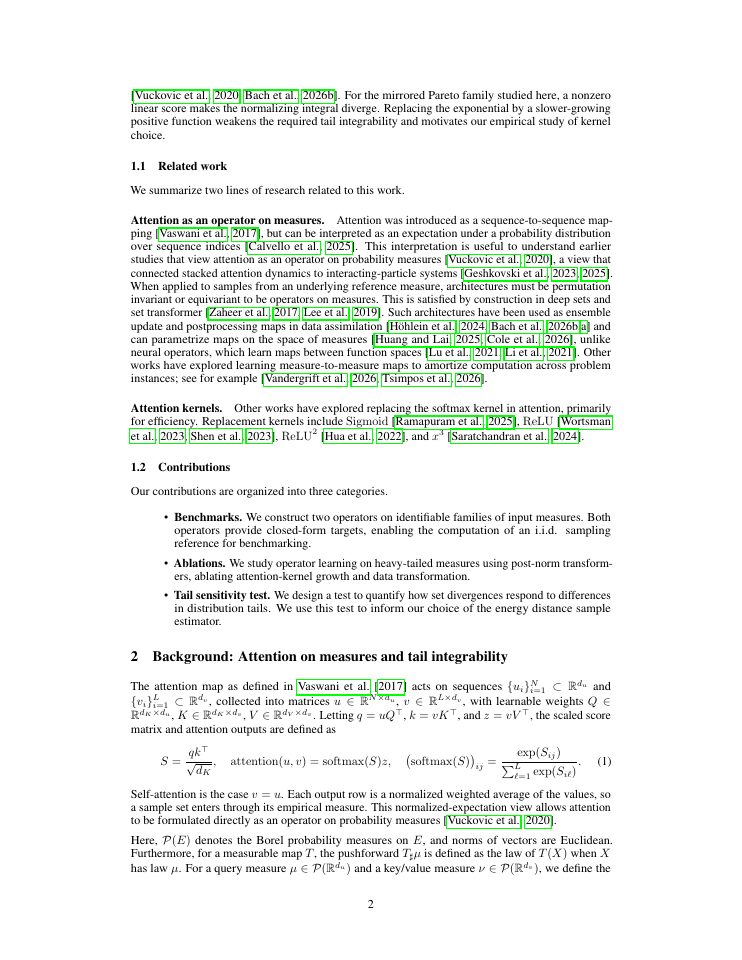 Page 2 of Attention Kernels for Learning Maps Between Heavy-Tailed Measures
