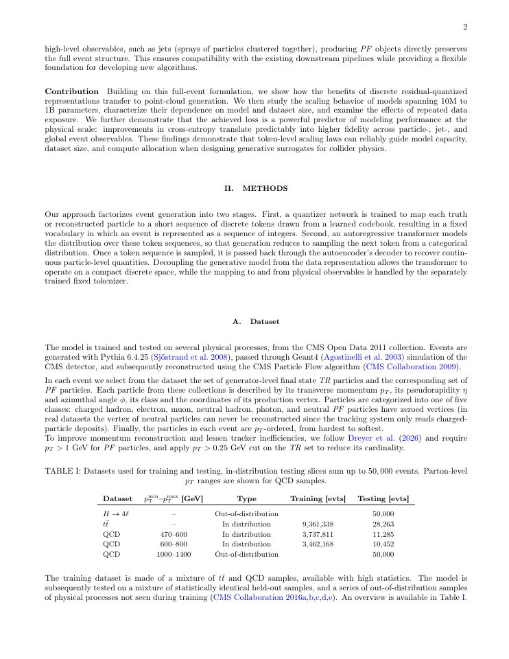 Page 2 of Scaling Collider Event Generation with Residual-Quantized Tokens