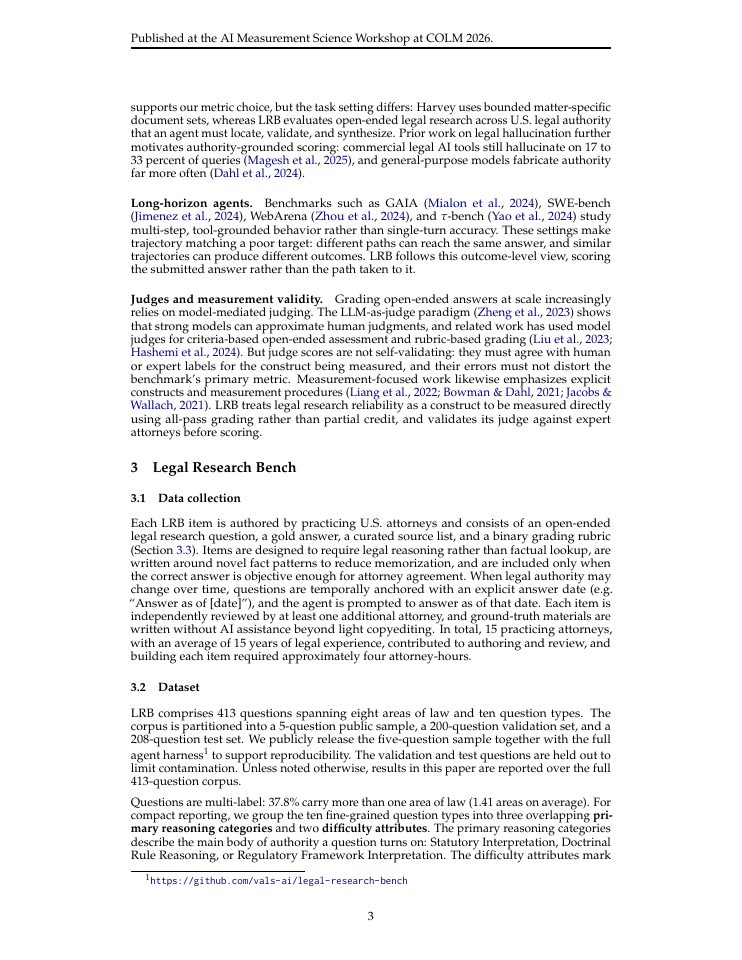 Page 3 of Legal Research Bench: Measuring End-to-End Reliability in Long-Horizon Legal Research Agents