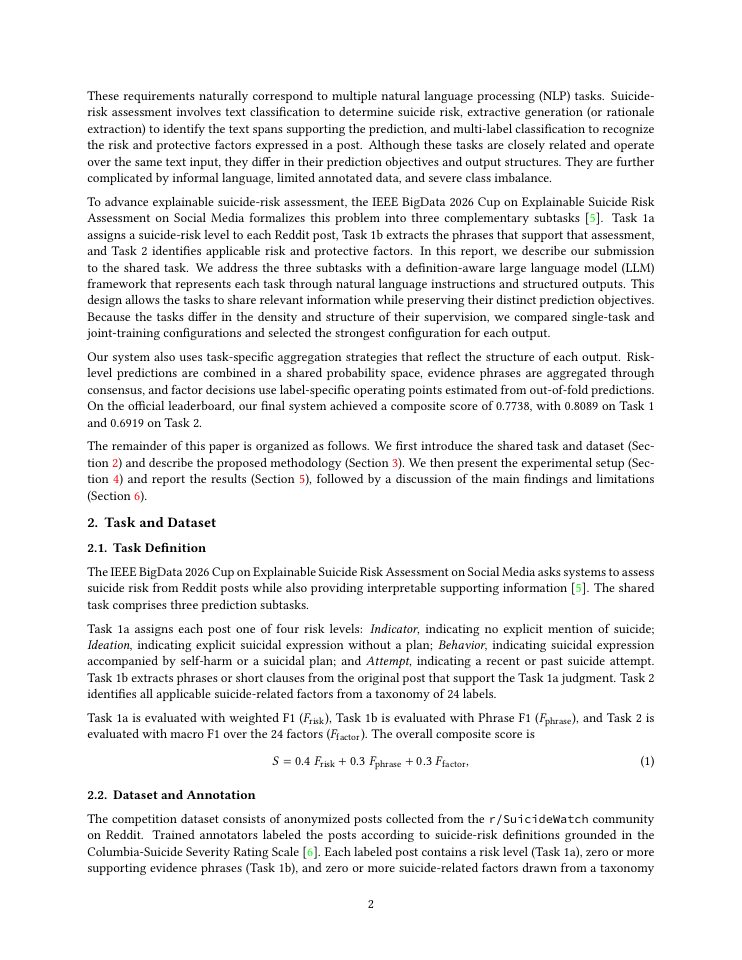 Page 2 of Explainable Suicide Risk Assessment on Social Media with Multi-Task QLoRA
