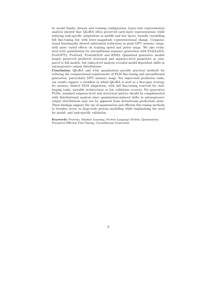 Page 2 of Analysis of Quantized and Efficiently Adapted Protein Language Models