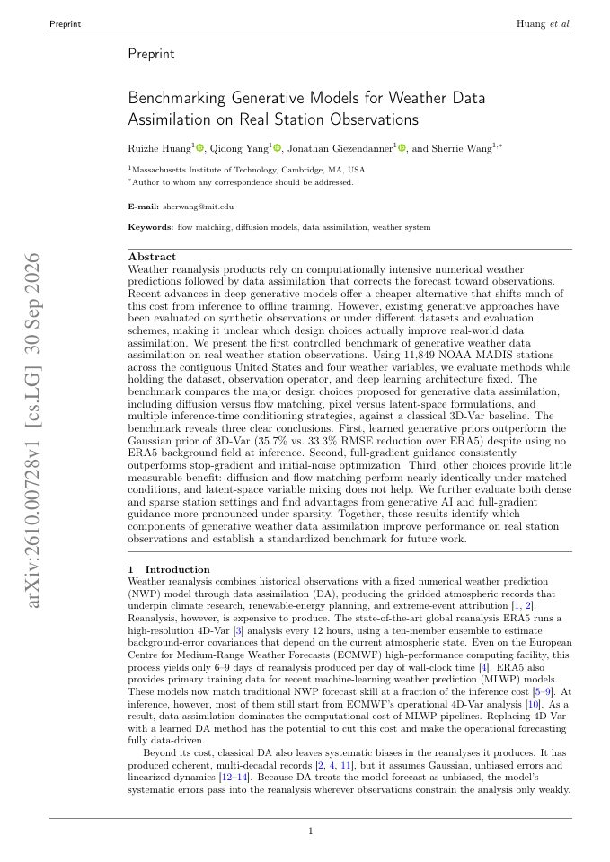 First page of Benchmarking Generative Models for Weather Data Assimilation on Real Station Observations