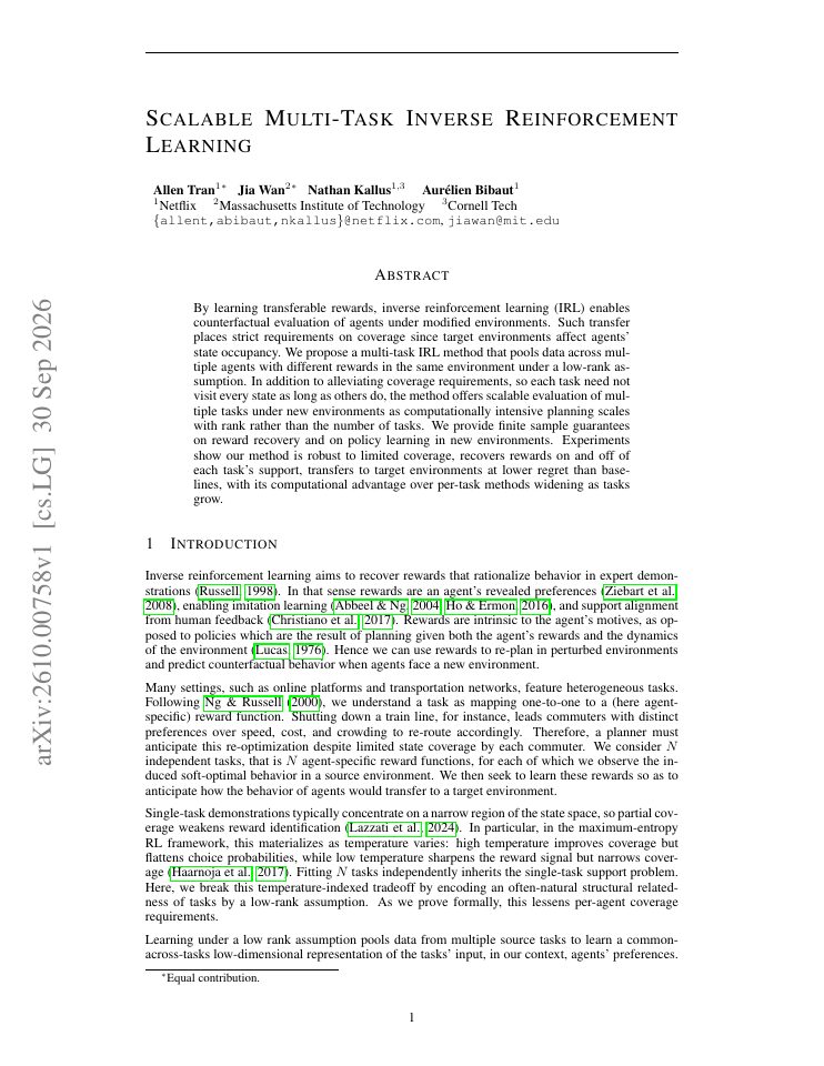 First page of Scalable Multi-Task Inverse Reinforcement Learning