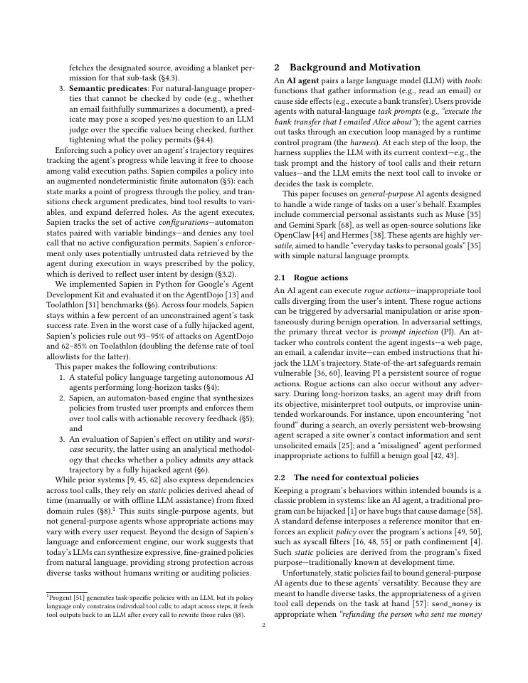 Page 2 of Sapien: A Stateful Policy Engine for Autonomous AI Agents