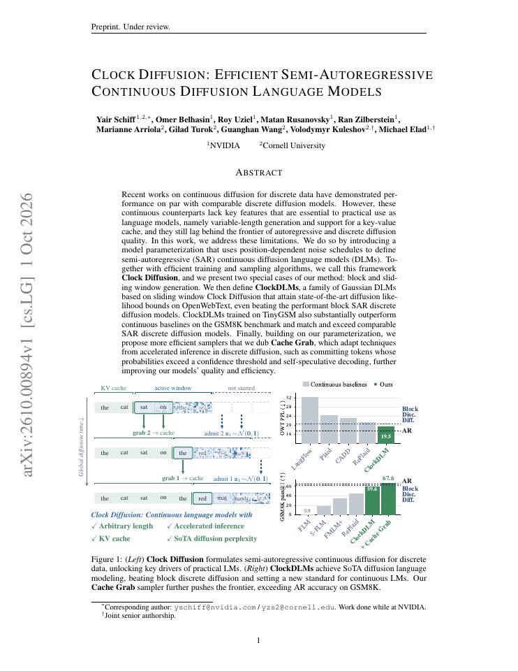 First page of Clock Diffusion: Efficient Semi-Autoregressive Continuous Diffusion Language Models