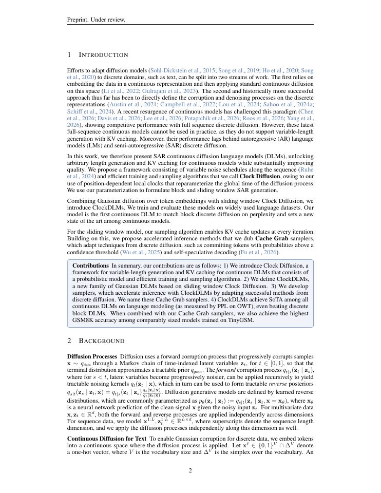 Page 2 of Clock Diffusion: Efficient Semi-Autoregressive Continuous Diffusion Language Models