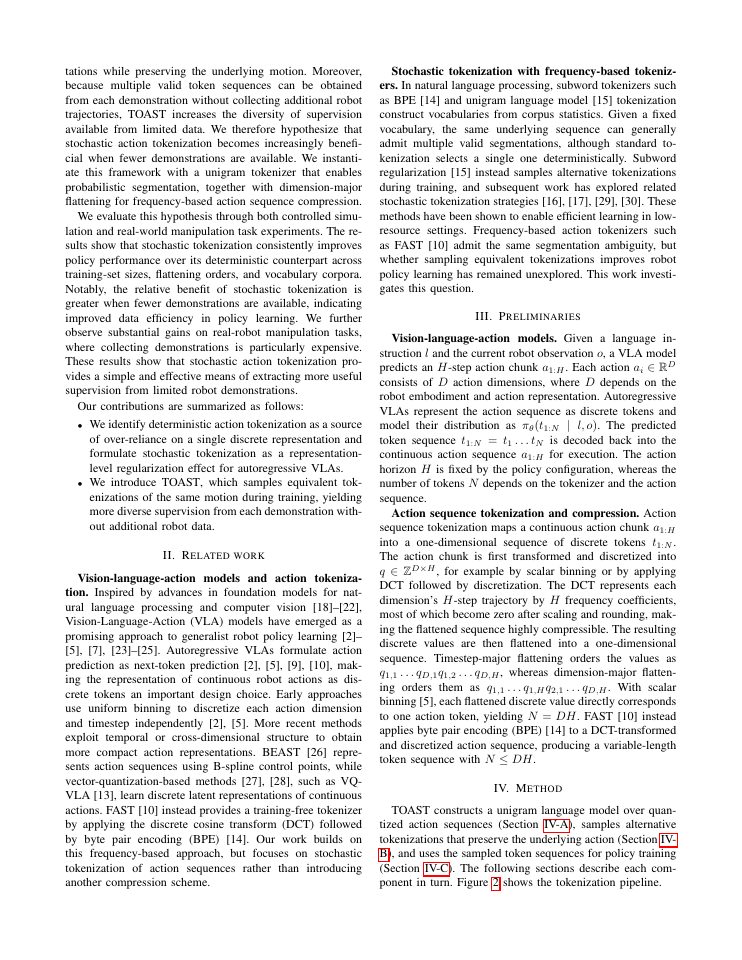 Page 2 of TOAST: Stochastic Robot Action Tokenization for Autoregressive Vision-Language-Action Models