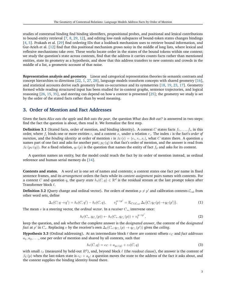 Page 3 of The Geometry of Contextual Relations: Language Models Address Facts by Order of Mention