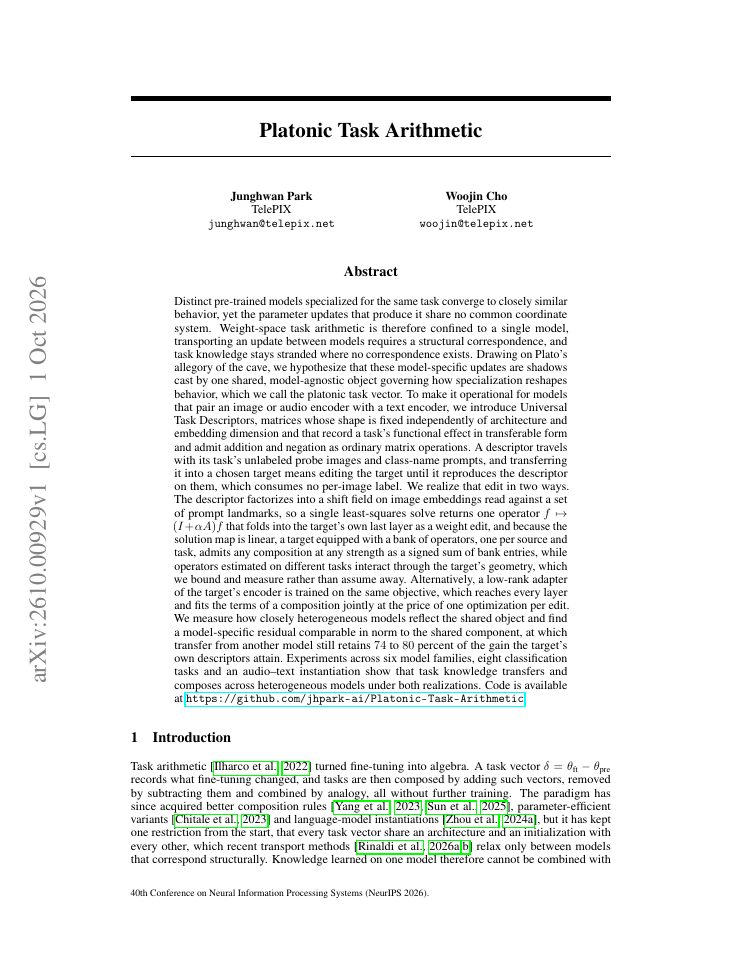 First page of Platonic Task Arithmetic