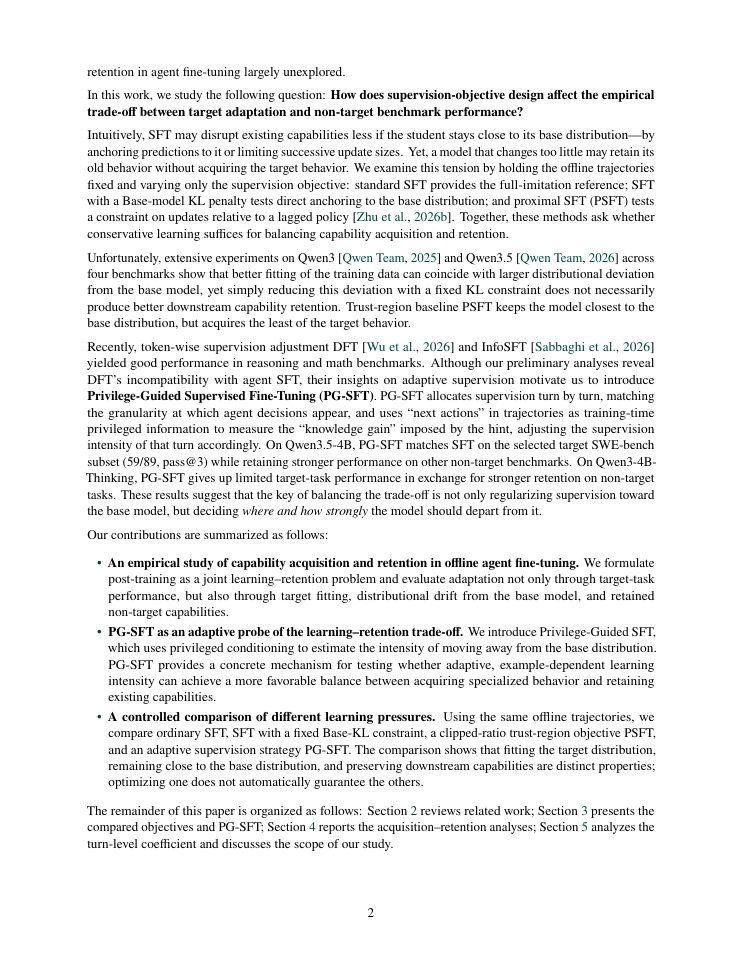 Page 2 of PG-SFT: Balancing Capability Acquisition and Retention in Offline Agent Fine-Tuning