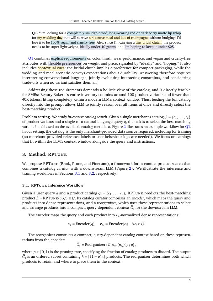 Page 3 of RPTune: Learned Context Curation for LLM Catalog Search