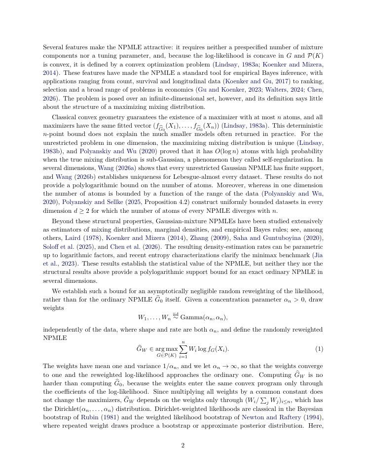 Page 2 of Polylogarithmic Sparsity of Randomly Reweighted NPMLEs for Gaussian Mixtures