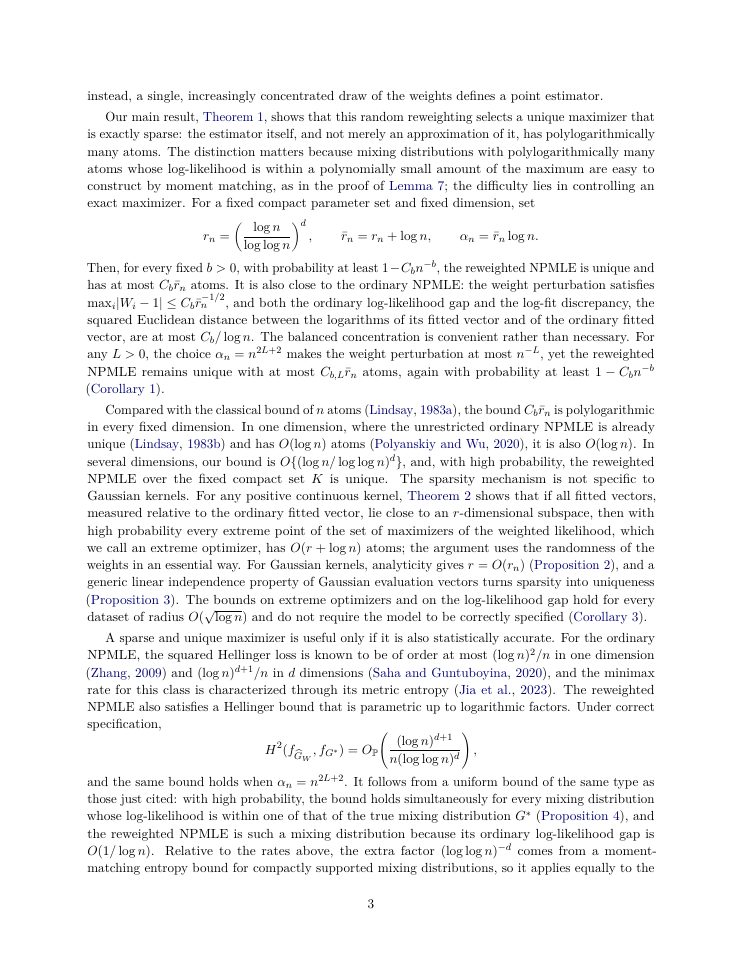 Page 3 of Polylogarithmic Sparsity of Randomly Reweighted NPMLEs for Gaussian Mixtures