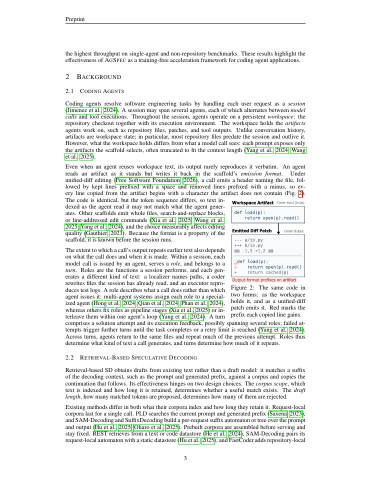 Page 3 of AgSpec: Pushing the Limits of Retrieval-Based Speculative Decoding in Coding Agent Pipelines