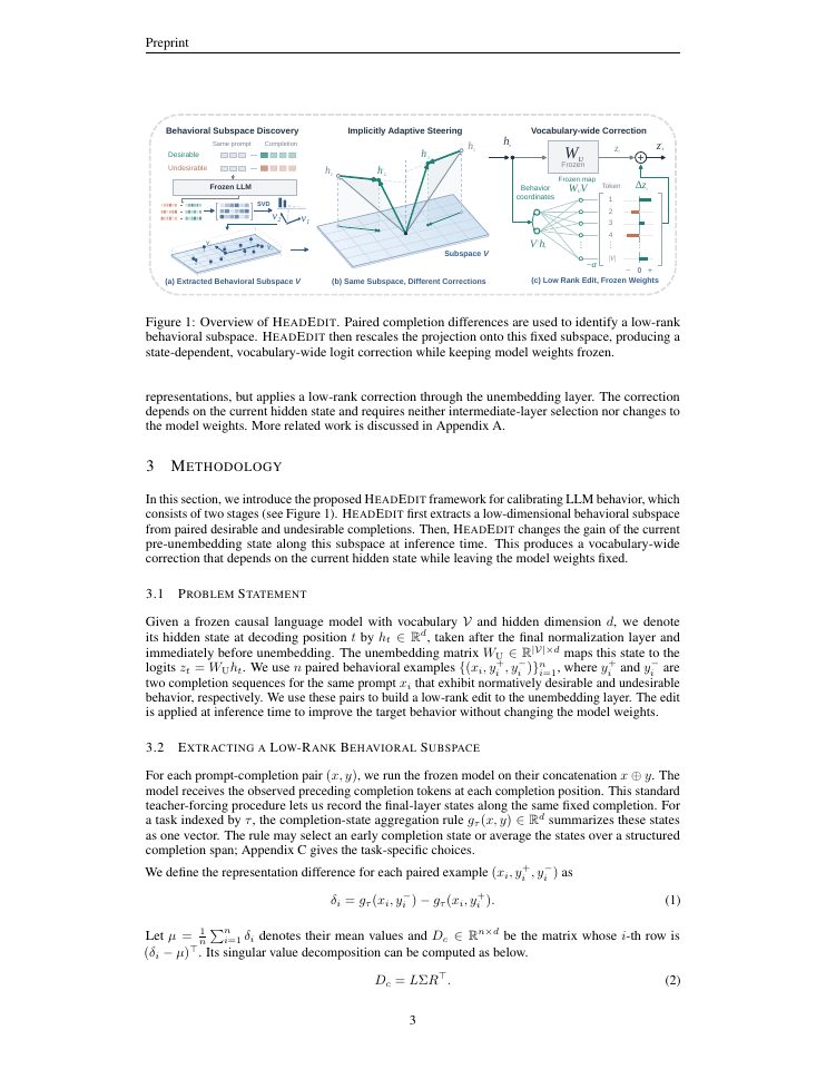 Page 3 of HeadEdit: Calibrating Language Model Behavior Through the Frozen Unembedding Matrix