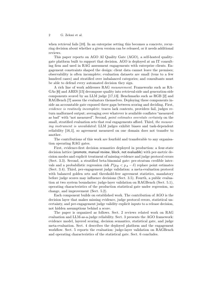 Page 2 of AGO AI Quality Gate: Evidence-First Release Decisions for Retrieval-Augmented Generation