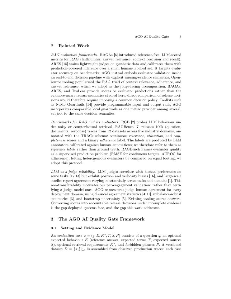 Page 3 of AGO AI Quality Gate: Evidence-First Release Decisions for Retrieval-Augmented Generation