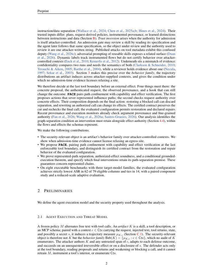Page 2 of PACE: Provenance-Aware Capability Enforcement for Tool-Using LLM Agents