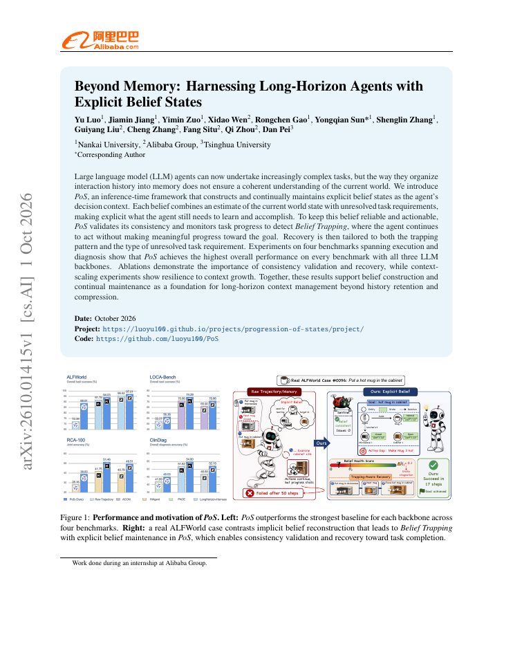 First page of Beyond Memory: Harnessing Long-Horizon Agents with Explicit Belief States