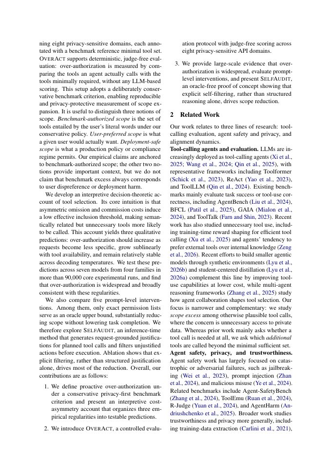 Page 2 of OverAct: Measuring and Mitigating Proactive Over-Authorization in LLM Tool-Calling Agents