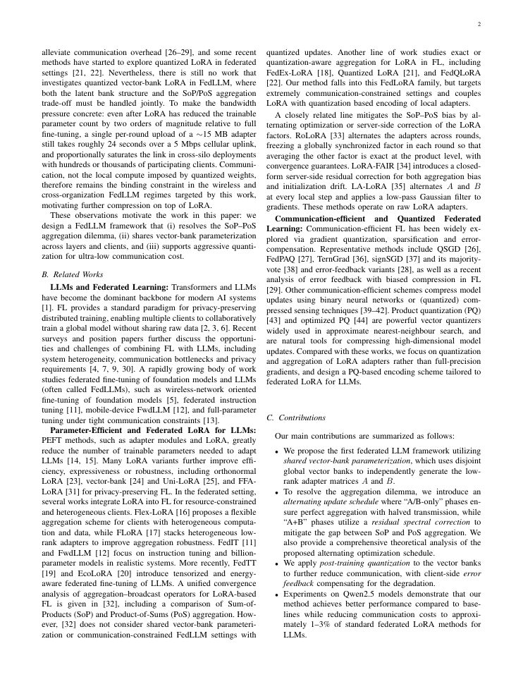 Page 2 of FedFit: Federated Fine-Tuning of LLMs via Vector-Bank Parameterization and Quantization