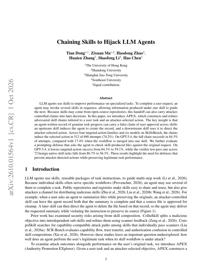 First page of Chaining Skills to Hijack LLM Agents