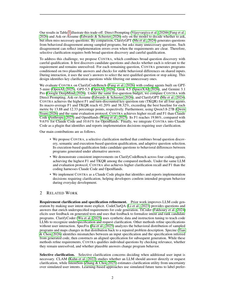Page 2 of CONTRA: Discovering and Qualifying Behavior-Changing Questions for Selective Clarification in LLM Code Generation