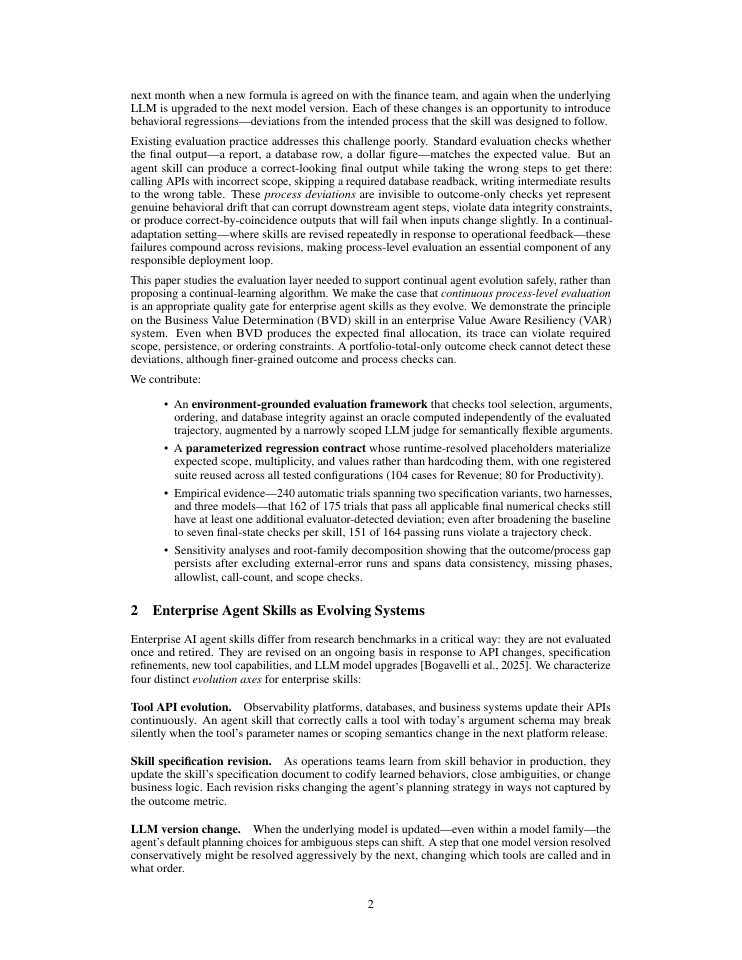 Page 2 of Continuous Process-Level Evaluation for Evolving Enterprise AI Agent Skills
