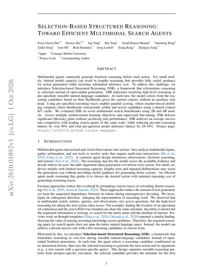 First page of Selection-Based Structured Reasoning: Toward Efficient Multimodal Search Agents