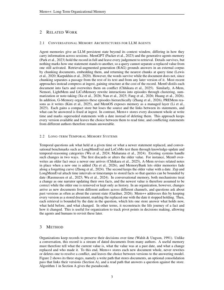 Page 3 of Mem++: Non-Destructive Memory for Long-Term Organizational LLM Agents