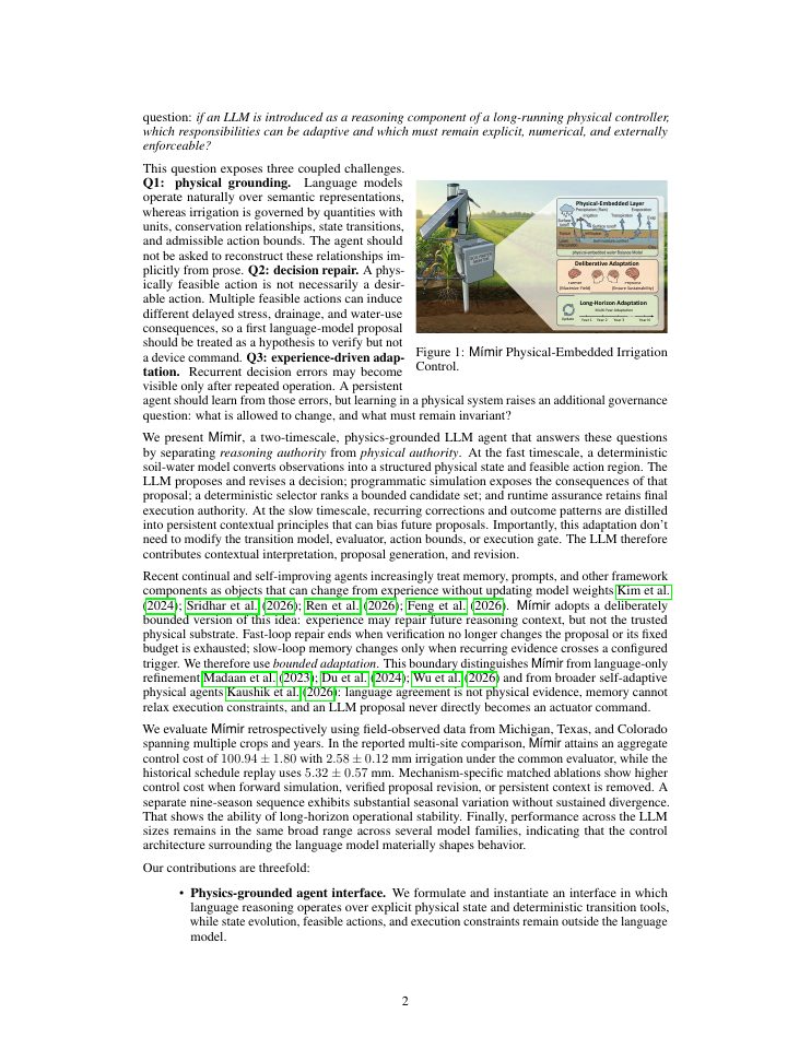 Page 2 of Mimir: Physics-Grounded LLM Agents for Long-Horizon Irrigation Control