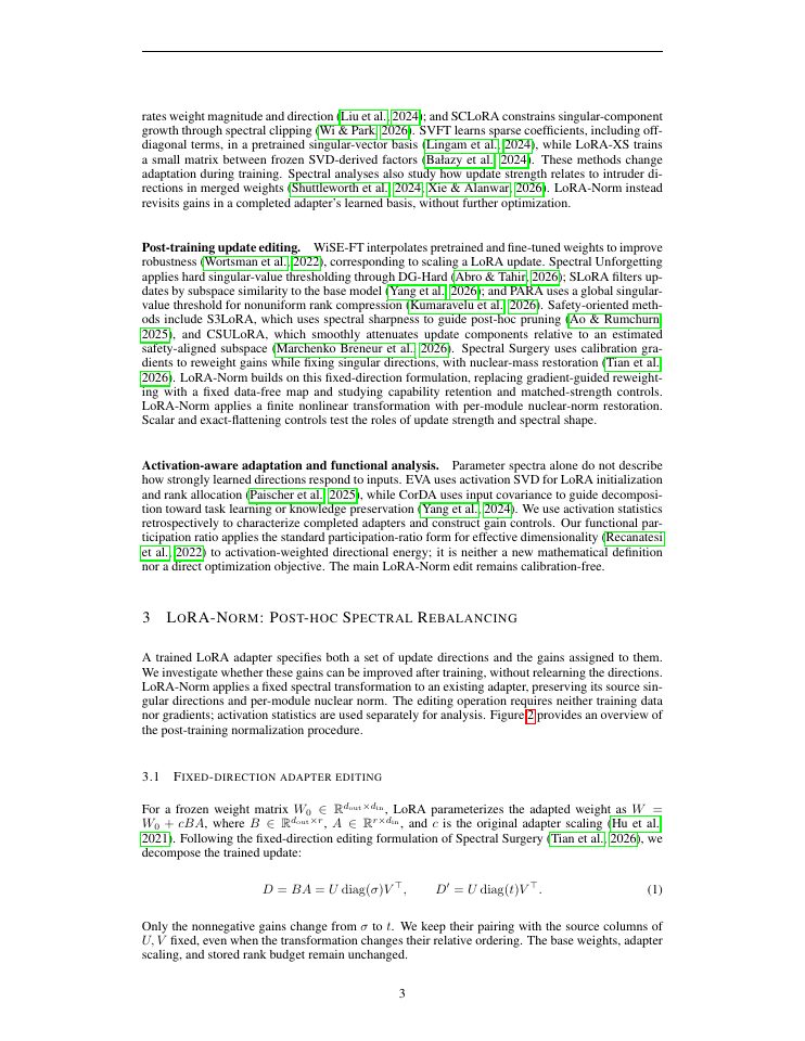 Page 3 of Learn the Directions, Normalize the Gains: Post-Training Normalization for LoRA