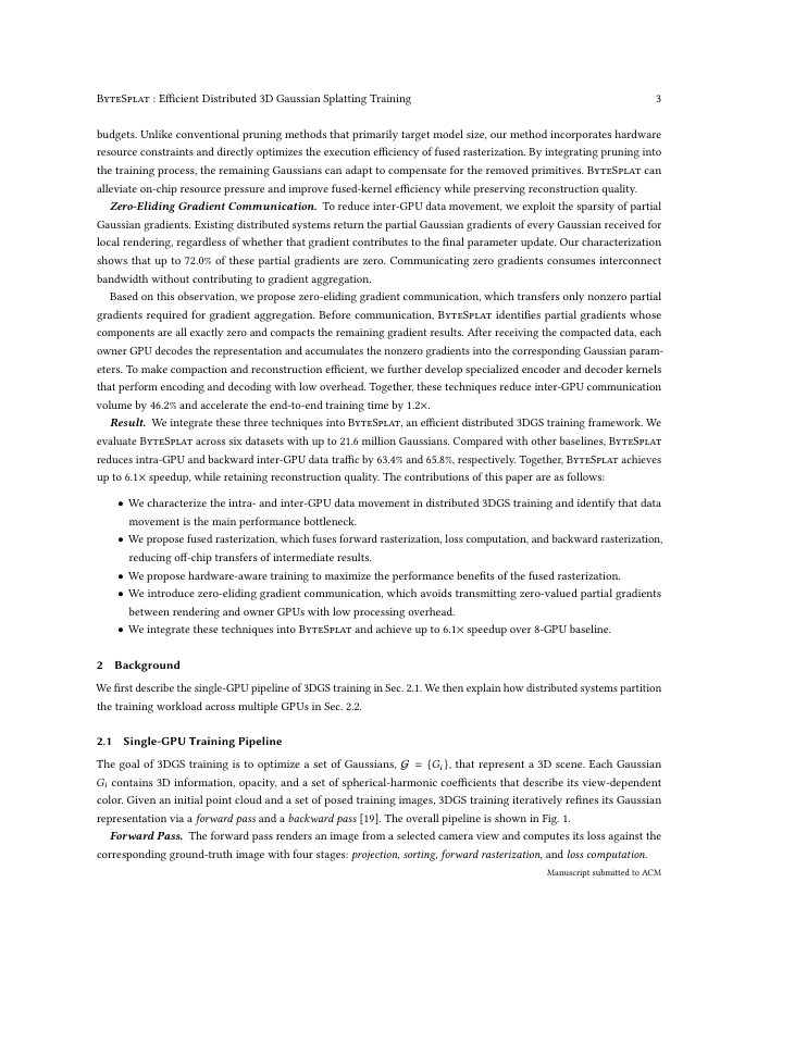 Page 3 of ByteSplat: Efficient Distributed 3D Gaussian Splatting Training via Intra- and Inter-GPU communication reduction