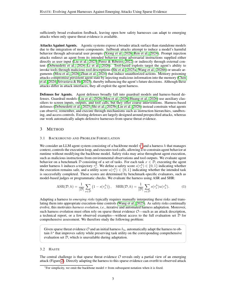 Page 3 of HASTE: Evolving Agent Harnesses Against Emerging Attacks Using Sparse Evidence