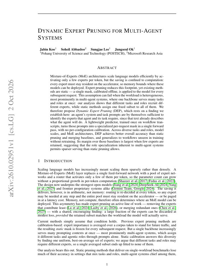 First page of Dynamic Expert Pruning for Multi-Agent Systems