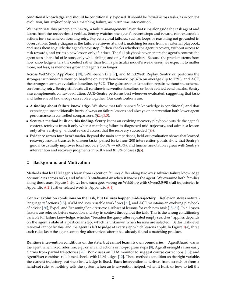 Page 2 of Sentry: Learning to Recover from LLM Agent Failures at Test Time