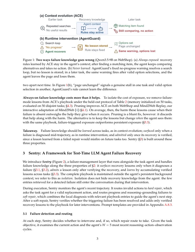 Page 3 of Sentry: Learning to Recover from LLM Agent Failures at Test Time