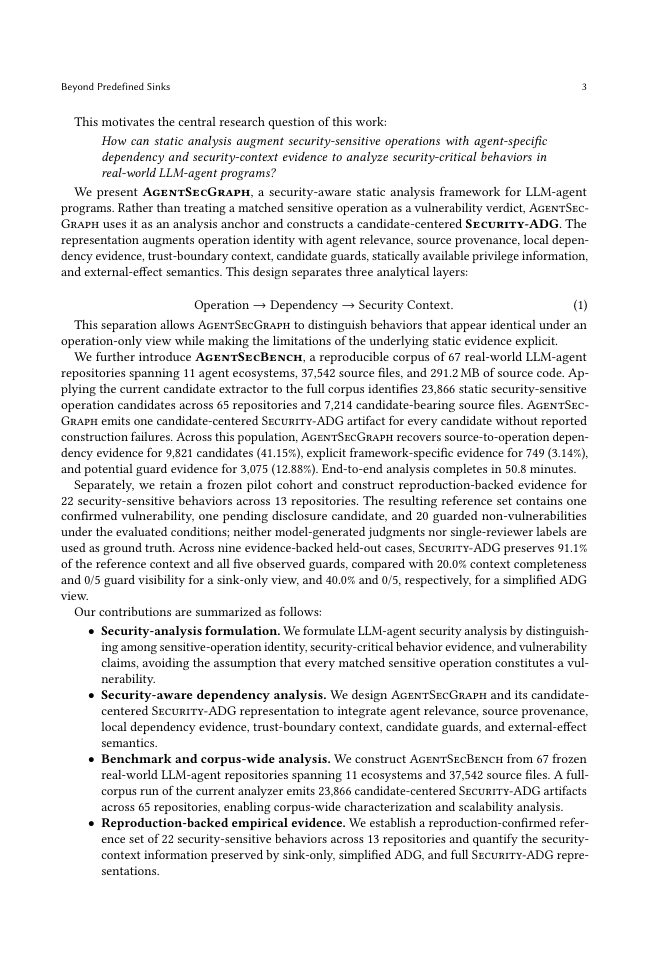 Page 3 of Beyond Predefined Sinks: Security-Aware Dependency Analysis for LLM Agents
