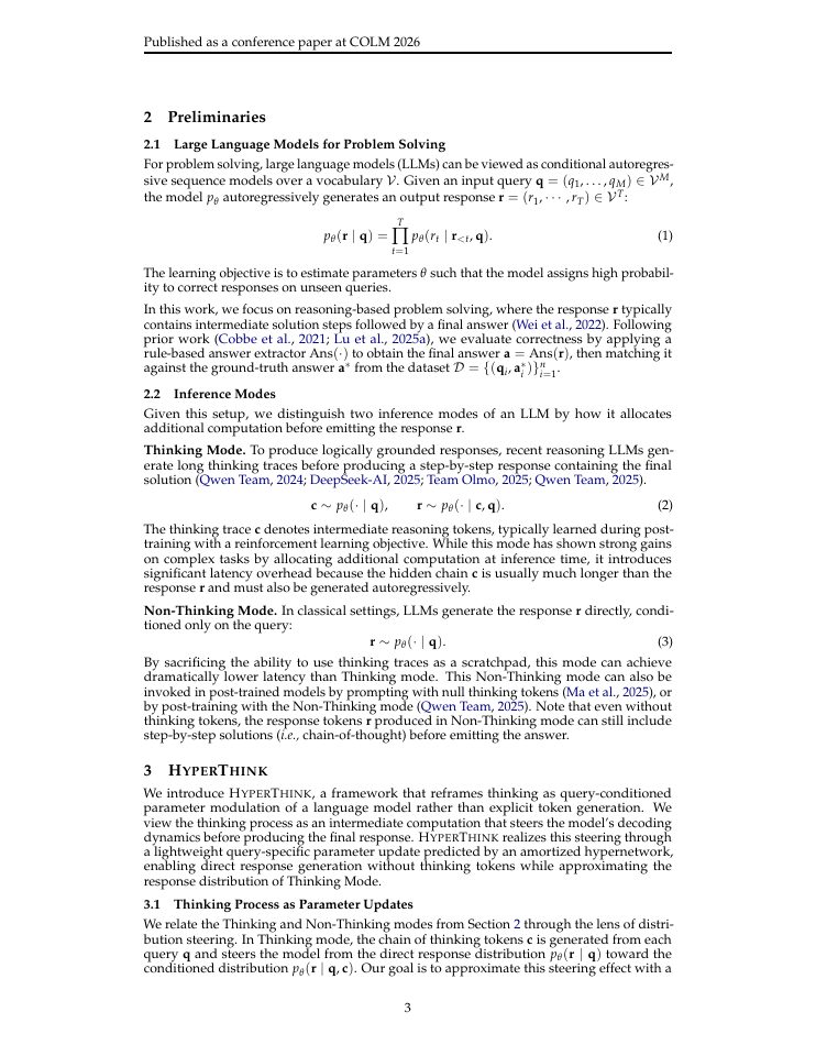 Page 3 of HyperThink: Text-to-Parameter Hypernetworks for Efficient Reasoning